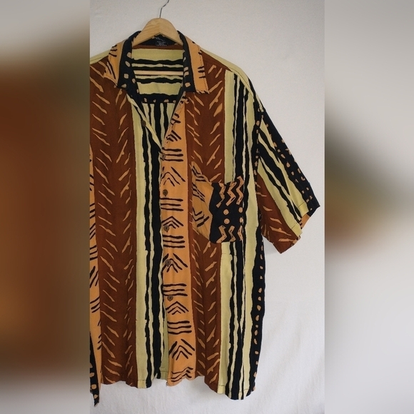 Men's Tribal Pattern Brown and Black Striped Shirt Size 3XL - Picture 3 of 4